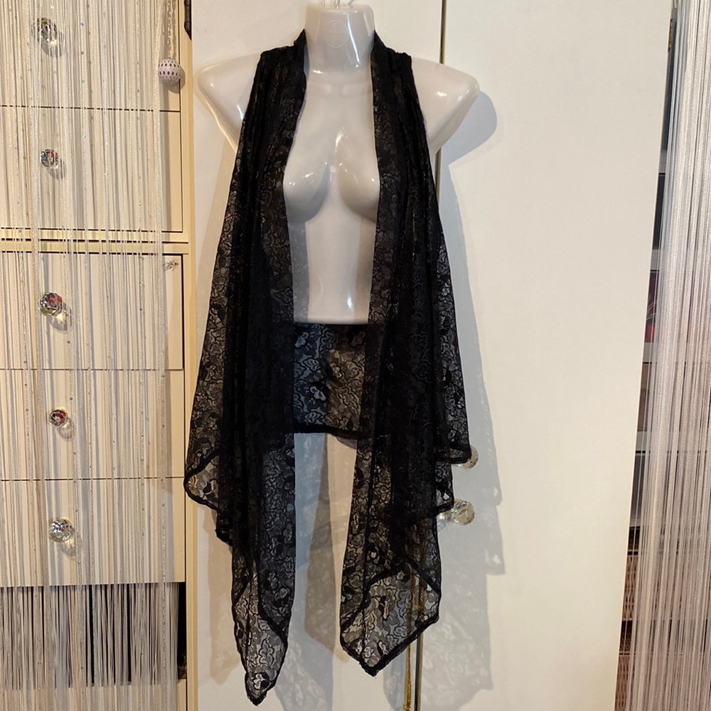 Seduction Black Lace Sheer Coverup Vest